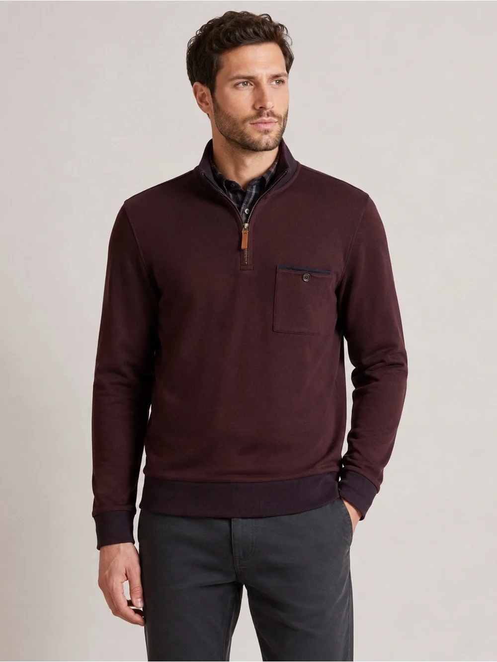 Ted Baker London Bevyhil Burgundy Quarter-Zip Pullover Men’s Size 3 Small Medium